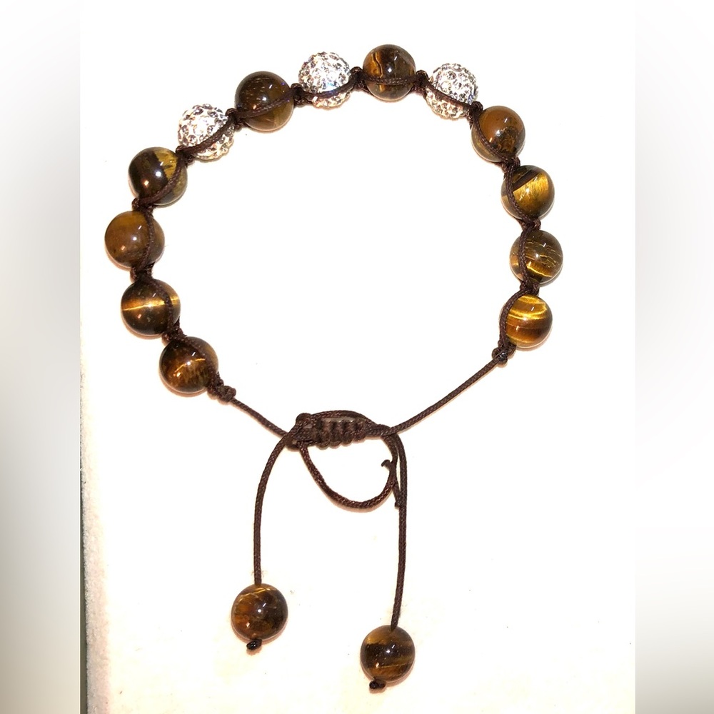 NEW Tiger’s Eye Bangle Bracelet Crystal Shamballa Style Natural Stone Adjustable